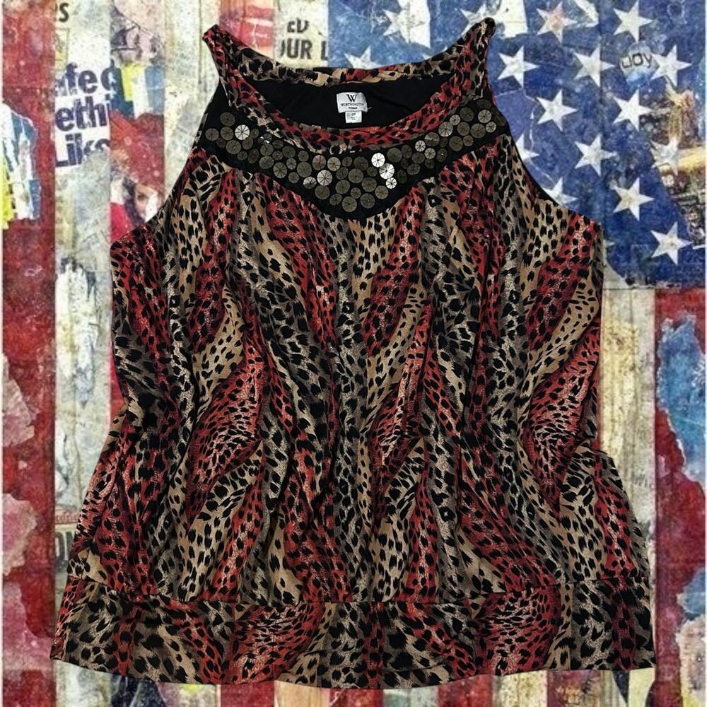 boho sequin-studded neck animal print glam sleeveless top